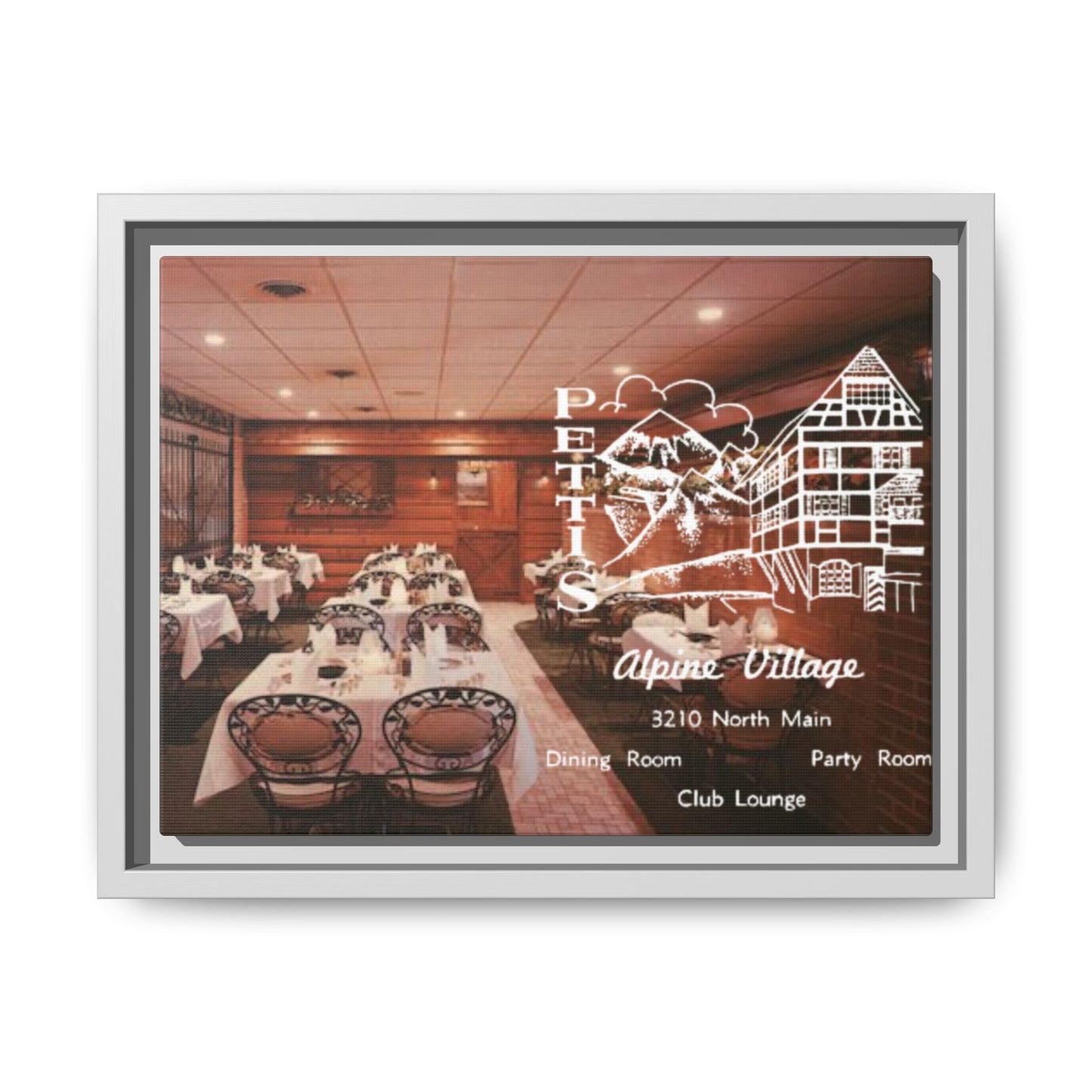 Petti’s Alpine Village Findlay, O. Custom Framed Matte Canvas Print – Alpine Village Decor for Dining Rooms and Parties