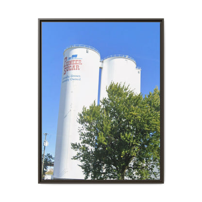 Pioneer Sugar Framed Matte Canvas Print - Vintage Farm Silos Art