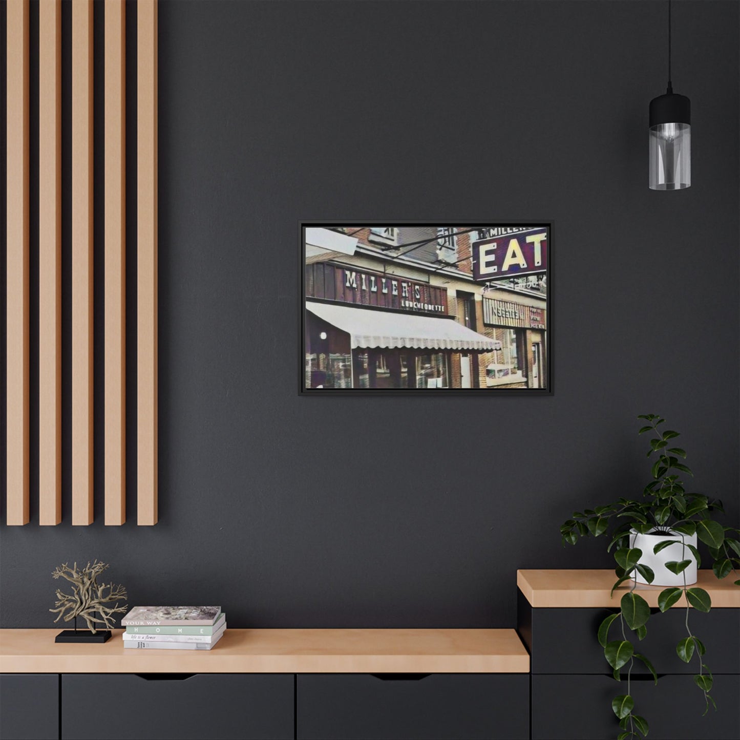 Retro Framed Canvas Print - Miller's Eatery Sign Artwork