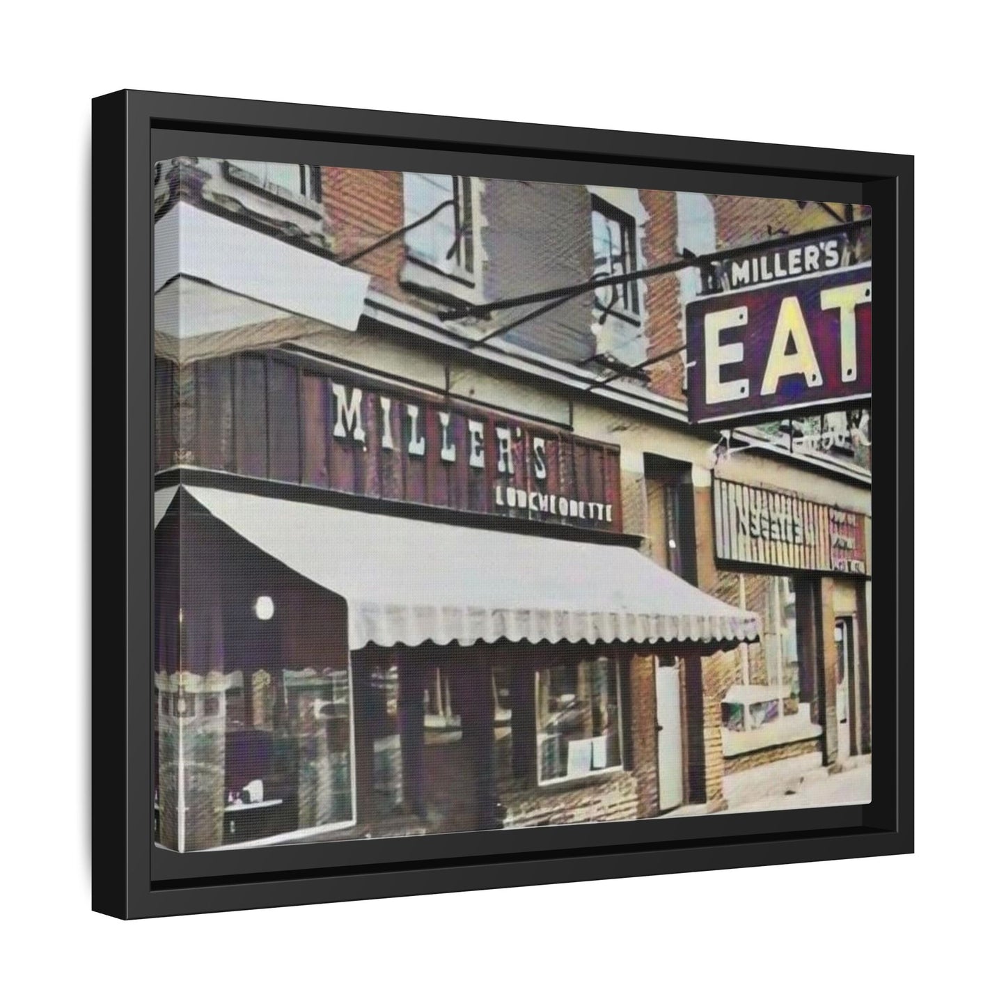 Retro Framed Canvas Print - Miller's Eatery Sign Artwork