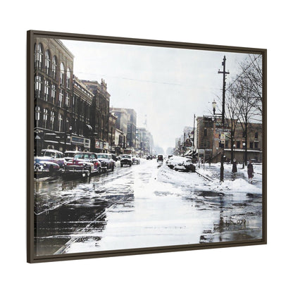 Winter Wonderland Framed Matte Canvas - Urban Snow Scene Wall Art