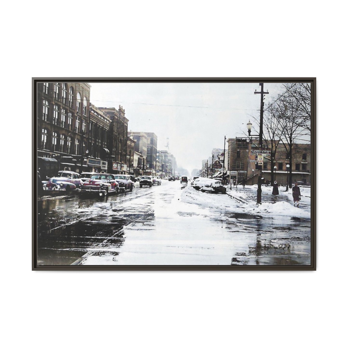 Winter Wonderland Framed Matte Canvas - Urban Snow Scene Wall Art