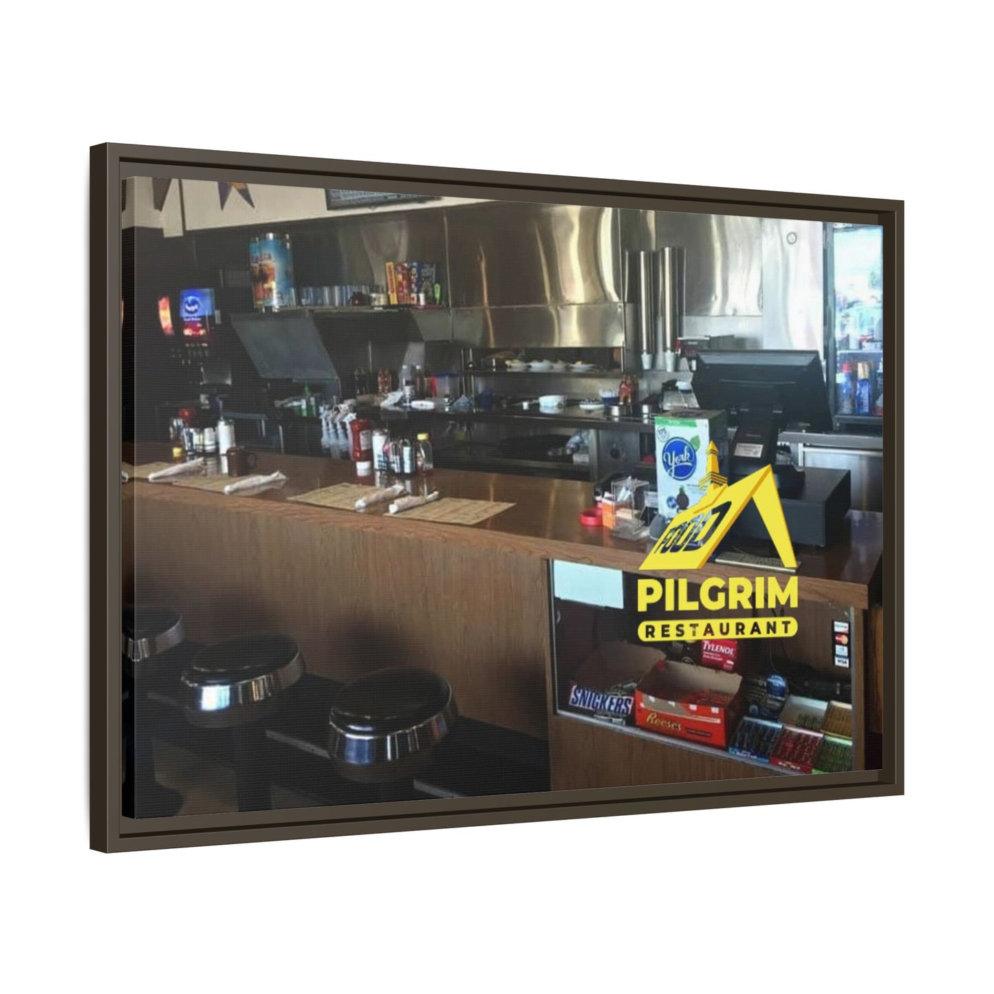 Pilgrim Resturant Counter Matte Canvas, Framed (Multi-color)