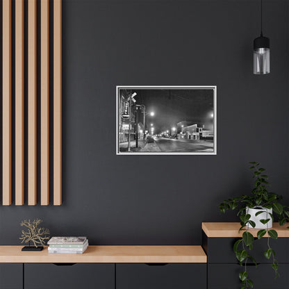 Northview Hotel Looking South Findlay, O. ca 1967 Vintage Cityscape Framed Canvas - Matte Black Wall Art