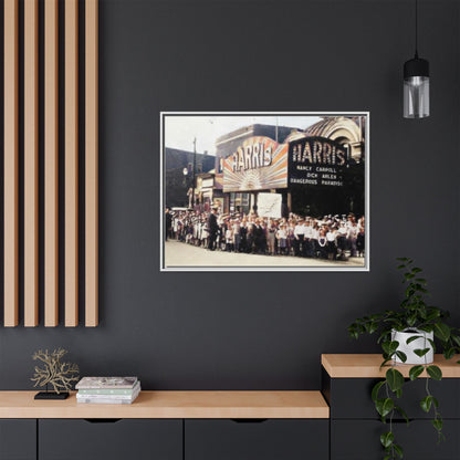 Harris Theater lines galore Vintage Framed Canvas Print - Historic Harris Theater Scene