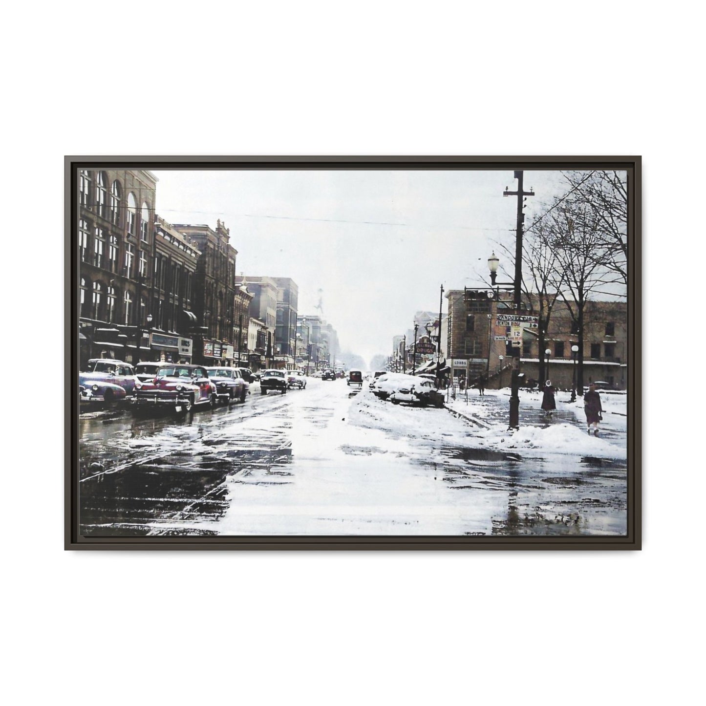 Winter Wonderland Framed Matte Canvas - Urban Snow Scene Wall Art