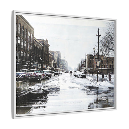 Winter Wonderland Framed Matte Canvas - Urban Snow Scene Wall Art