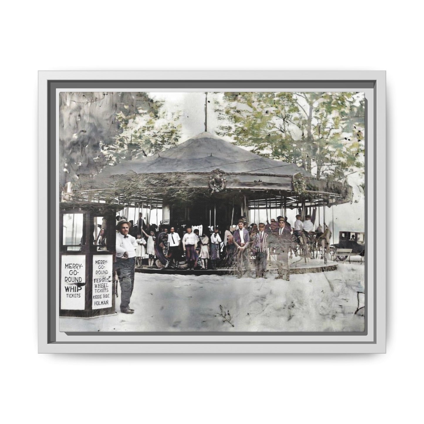 Vintage Carousel Wall Art - Matte Framed Canvas Print