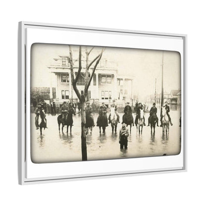 717 N Main Findlay, O  1913 Flood Original B & W Vintage Framed Matte Canvas - Equestrian Scene Wall Art