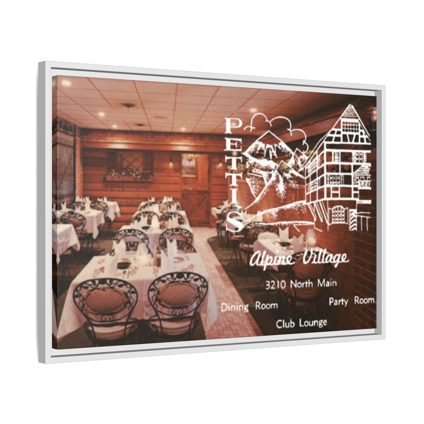 Petti’s Alpine Village Findlay, O. Custom Framed Matte Canvas Print – Alpine Village Decor for Dining Rooms and Parties