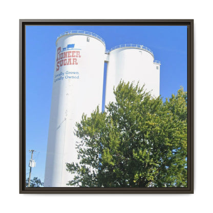 Pioneer Sugar Framed Matte Canvas Print - Vintage Farm Silos Art