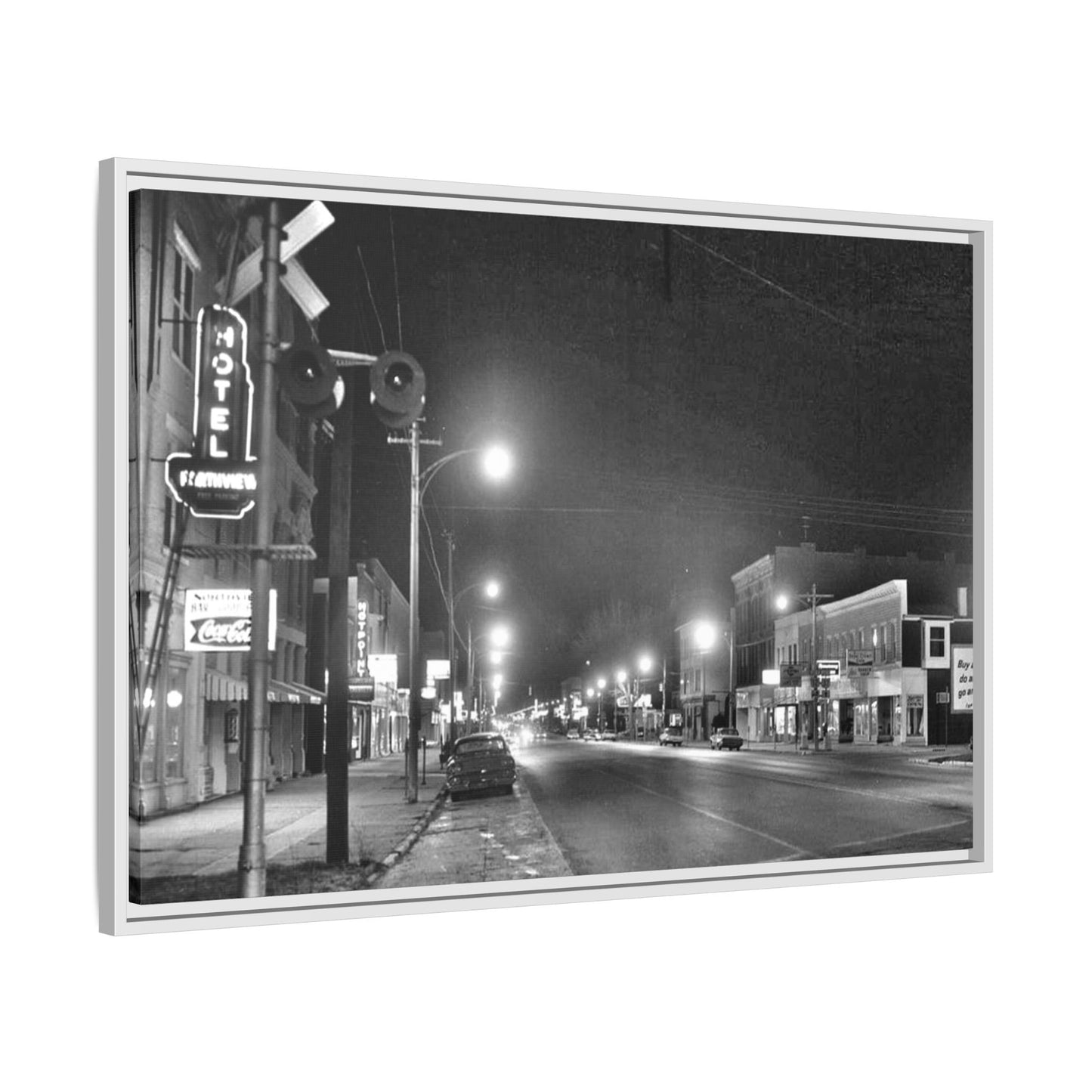 Northview Hotel Looking South Findlay, O. ca 1967 Vintage Cityscape Framed Canvas - Matte Black Wall Art