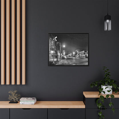 Northview Hotel Looking South Findlay, O. ca 1967 Vintage Cityscape Framed Canvas - Matte Black Wall Art