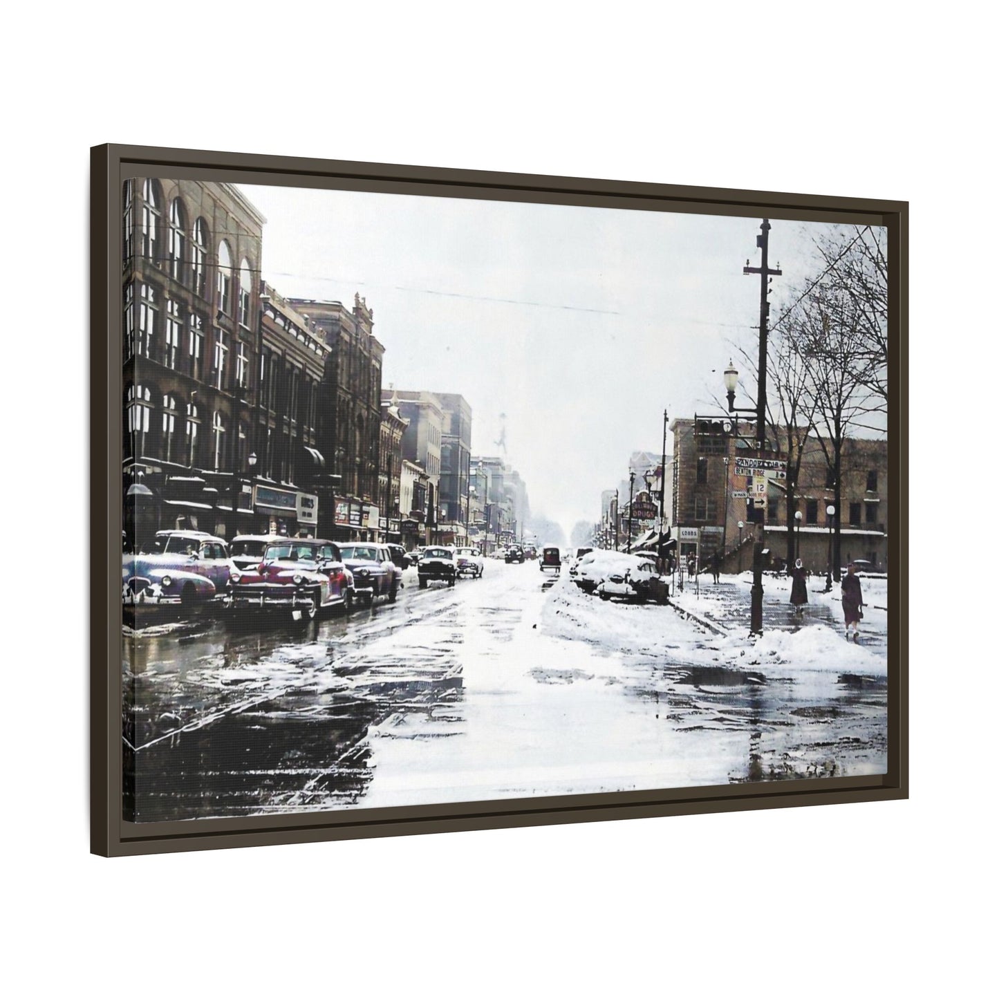 Winter Wonderland Framed Matte Canvas - Urban Snow Scene Wall Art