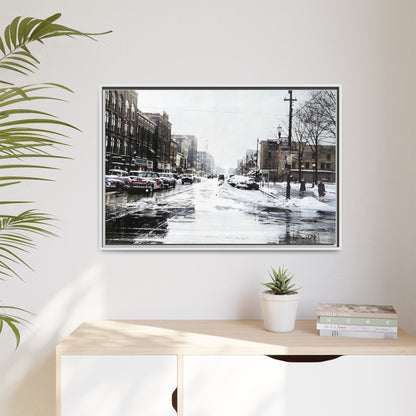 Winter Wonderland Framed Matte Canvas - Urban Snow Scene Wall Art