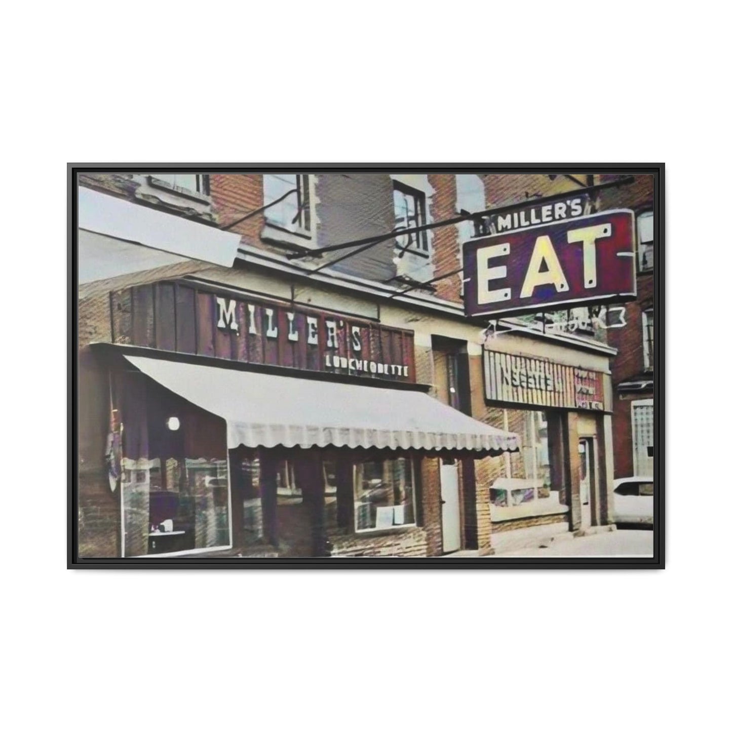 Retro Framed Canvas Print - Miller's Eatery Sign Artwork