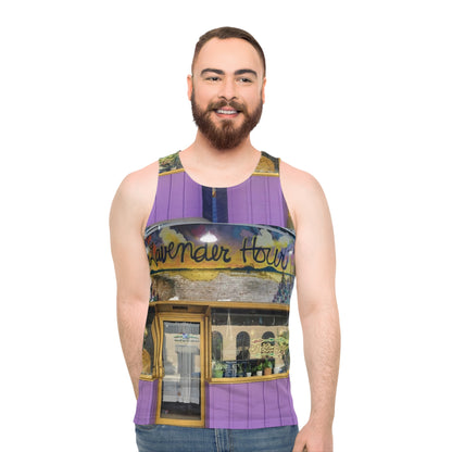 113 E Crawford Homer Bean | Lavender Hour Unisex Tank Top (AOP)