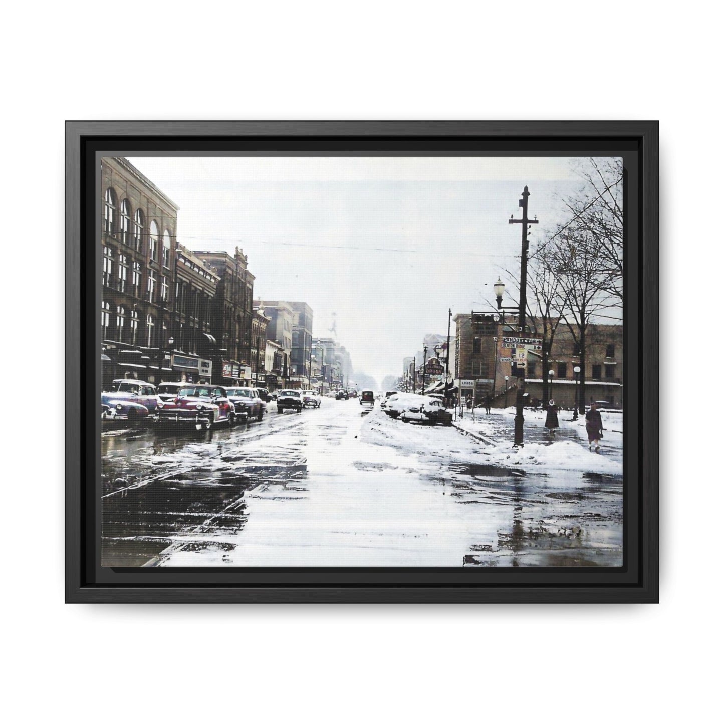 Winter Wonderland Framed Matte Canvas - Urban Snow Scene Wall Art