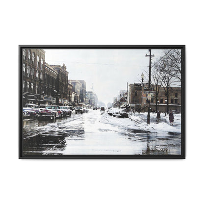 Winter Wonderland Framed Matte Canvas - Urban Snow Scene Wall Art