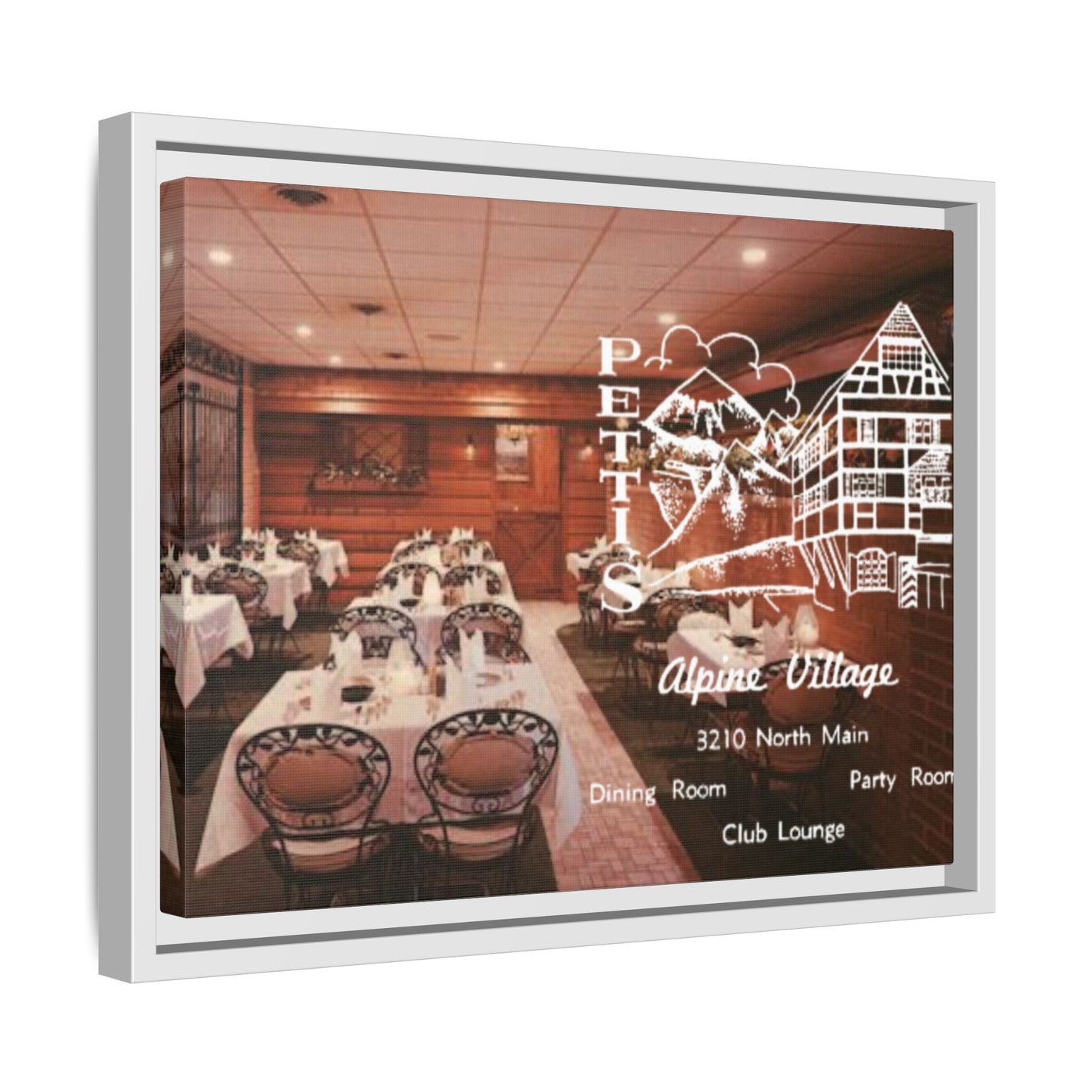 Petti’s Alpine Village Findlay, O. Custom Framed Matte Canvas Print – Alpine Village Decor for Dining Rooms and Parties