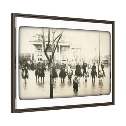 717 N Main Findlay, O  1913 Flood Original B & W Vintage Framed Matte Canvas - Equestrian Scene Wall Art