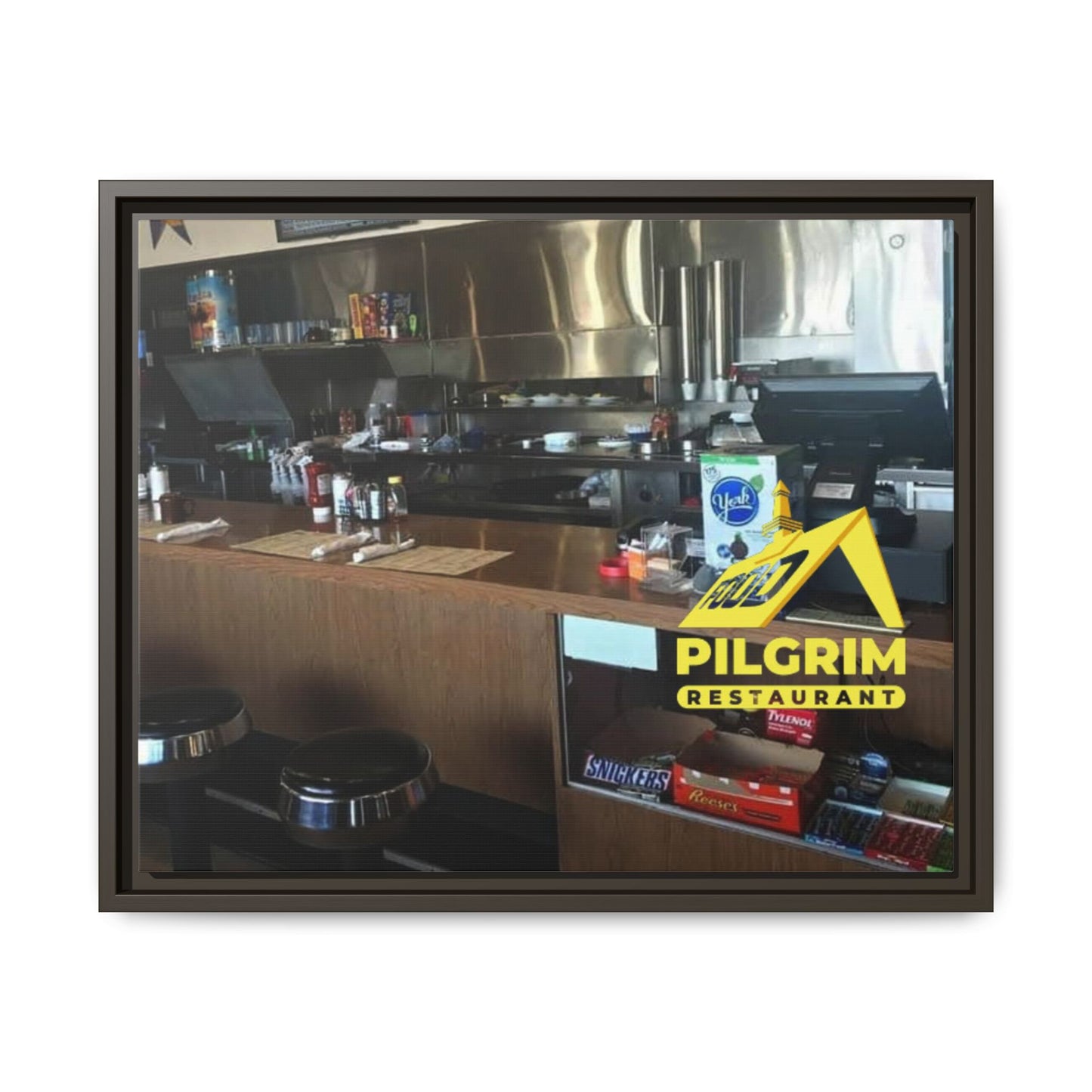 Pilgrim Resturant Counter Matte Canvas, Framed (Multi-color)