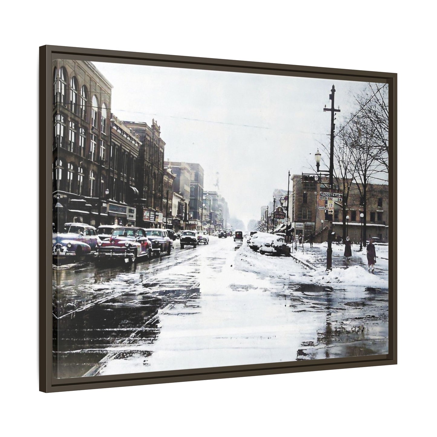 Winter Wonderland Framed Matte Canvas - Urban Snow Scene Wall Art