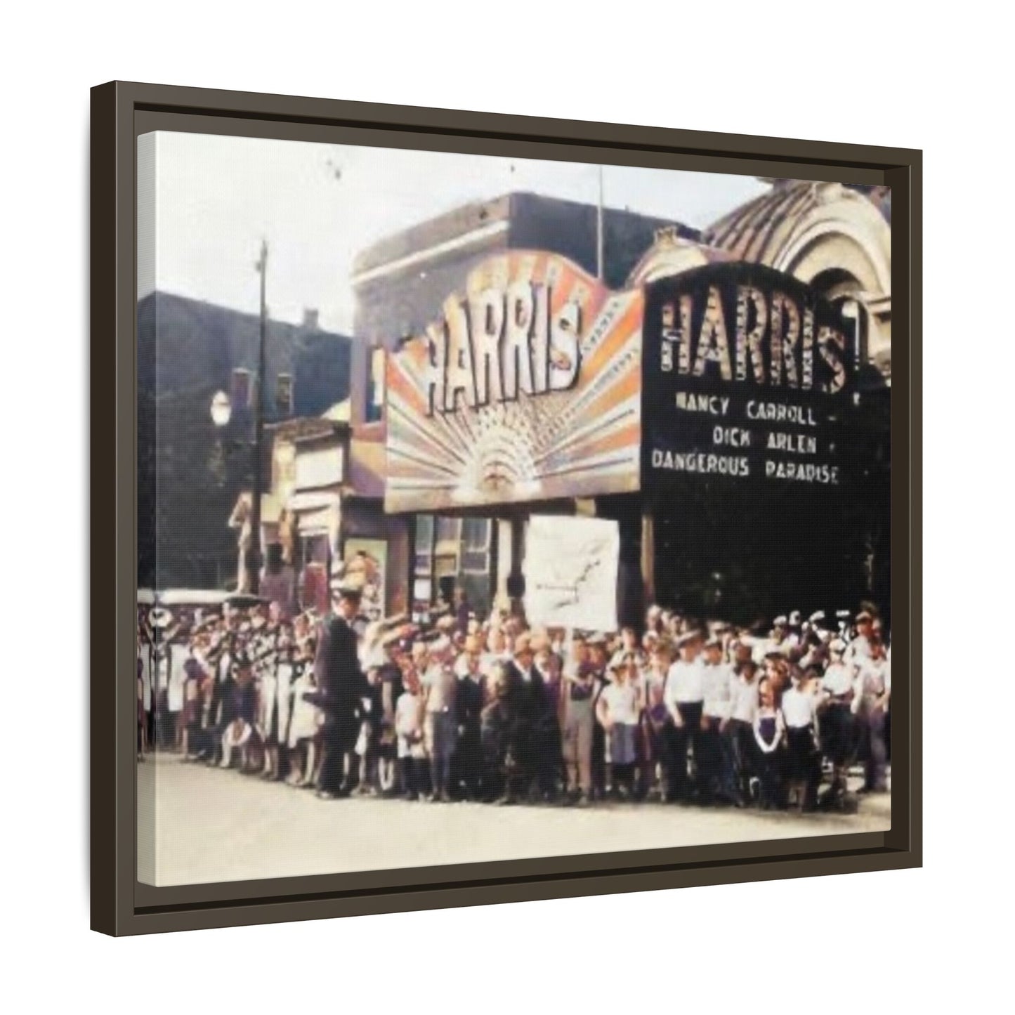 Harris Theater lines galore Vintage Framed Canvas Print - Historic Harris Theater Scene