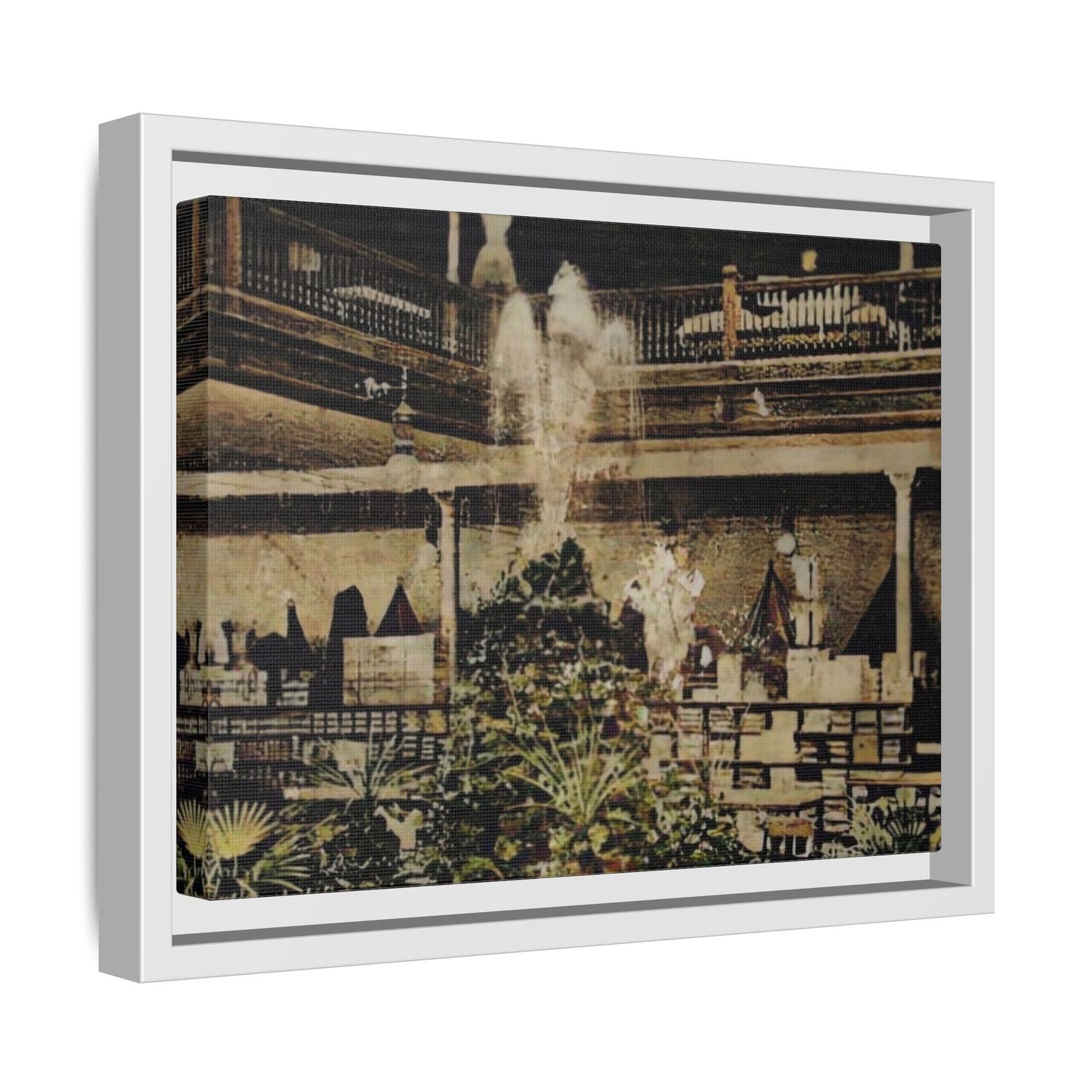 “Meet Me at the Fountain” C.F. Jackson’s Findlay, O. Vintage Matte Canvas Wall Art - Framed Historic Ohio Scene