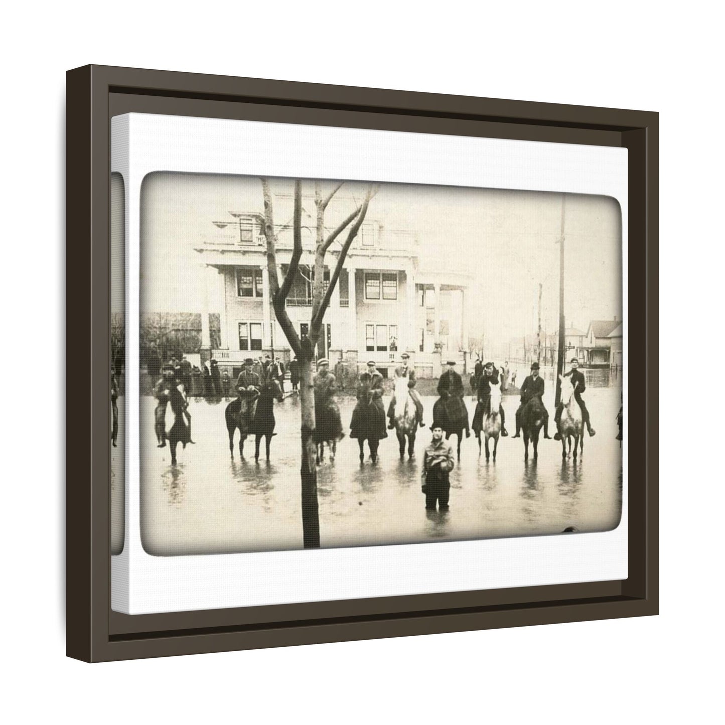 717 N Main Findlay, O  1913 Flood Original B & W Vintage Framed Matte Canvas - Equestrian Scene Wall Art