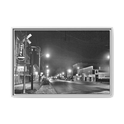 Northview Hotel Looking South Findlay, O. ca 1967 Vintage Cityscape Framed Canvas - Matte Black Wall Art