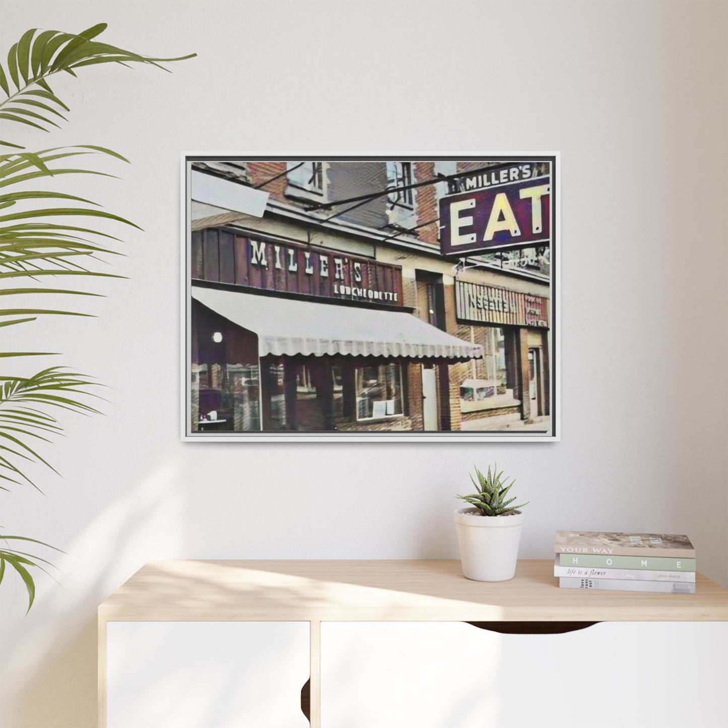 Retro Framed Canvas Print - Miller's Eatery Sign Artwork