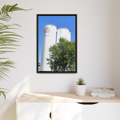 Pioneer Sugar Framed Matte Canvas Print - Vintage Farm Silos Art