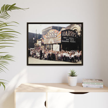 Harris Theater lines galore Vintage Framed Canvas Print - Historic Harris Theater Scene