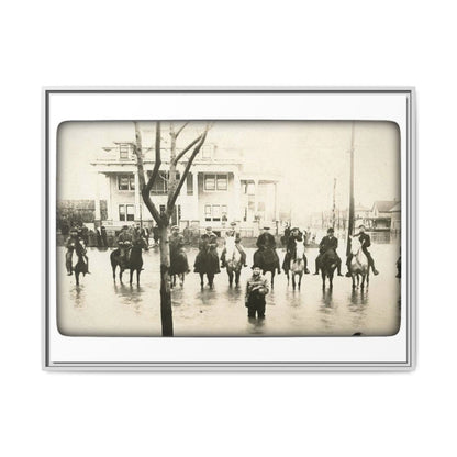 717 N Main Findlay, O  1913 Flood Original B & W Vintage Framed Matte Canvas - Equestrian Scene Wall Art