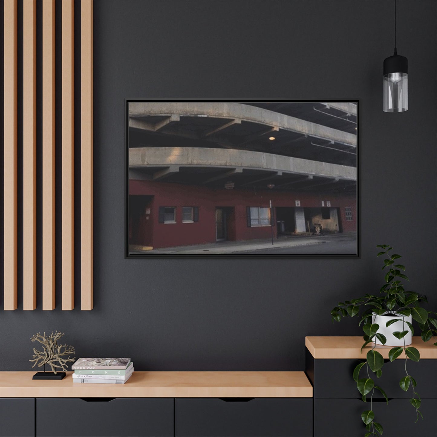 Downtown Findlay Parking Garage Urban Vibes Framed Canvas Art | Modern Wall Decor