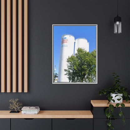 Pioneer Sugar Framed Matte Canvas Print - Vintage Farm Silos Art