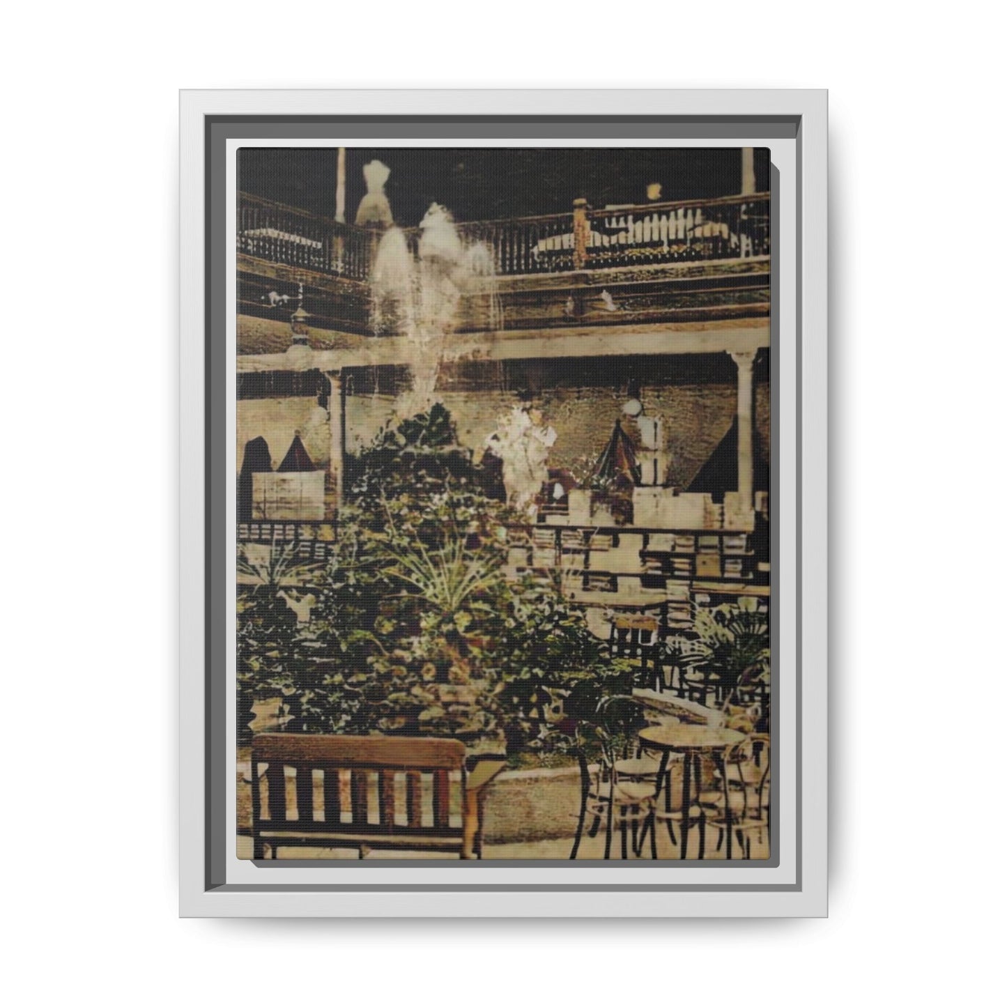 “Meet Me at the Fountain” C.F. Jackson’s Findlay, O. Vintage Matte Canvas Wall Art - Framed Historic Ohio Scene