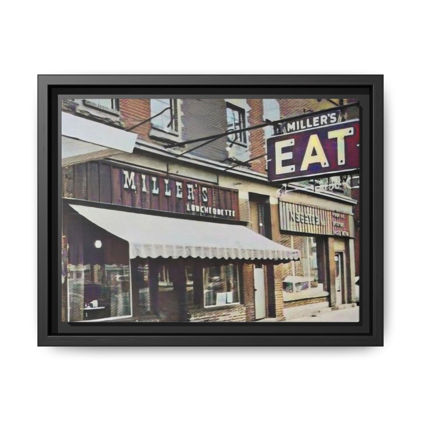 Retro Framed Canvas Print - Miller's Eatery Sign Artwork