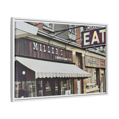 Retro Framed Canvas Print - Miller's Eatery Sign Artwork