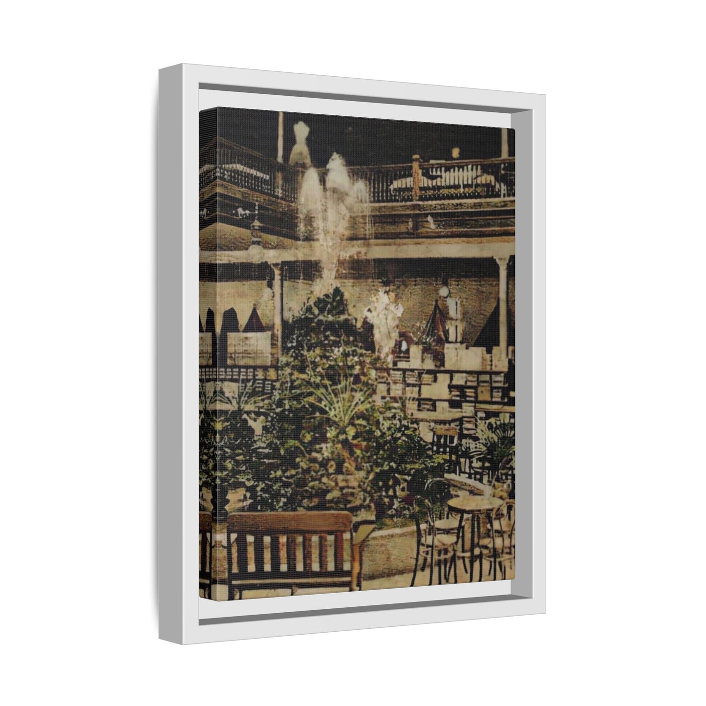 “Meet Me at the Fountain” C.F. Jackson’s Findlay, O. Vintage Matte Canvas Wall Art - Framed Historic Ohio Scene