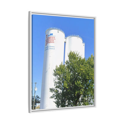 Pioneer Sugar Framed Matte Canvas Print - Vintage Farm Silos Art