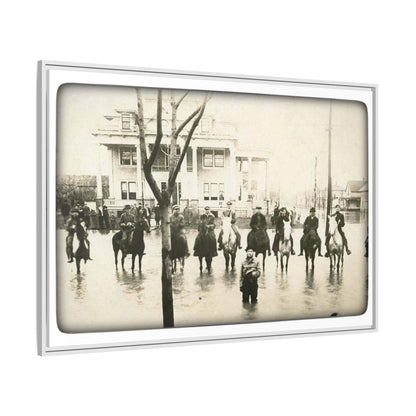 717 N Main Findlay, O  1913 Flood Original B & W Vintage Framed Matte Canvas - Equestrian Scene Wall Art