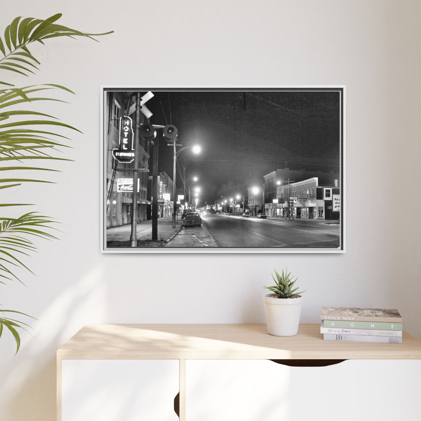 Northview Hotel Looking South Findlay, O. ca 1967 Vintage Cityscape Framed Canvas - Matte Black Wall Art