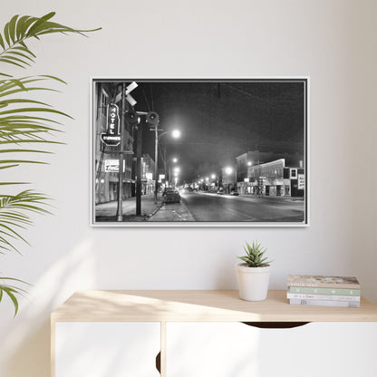 Northview Hotel Looking South Findlay, O. ca 1967 Vintage Cityscape Framed Canvas - Matte Black Wall Art