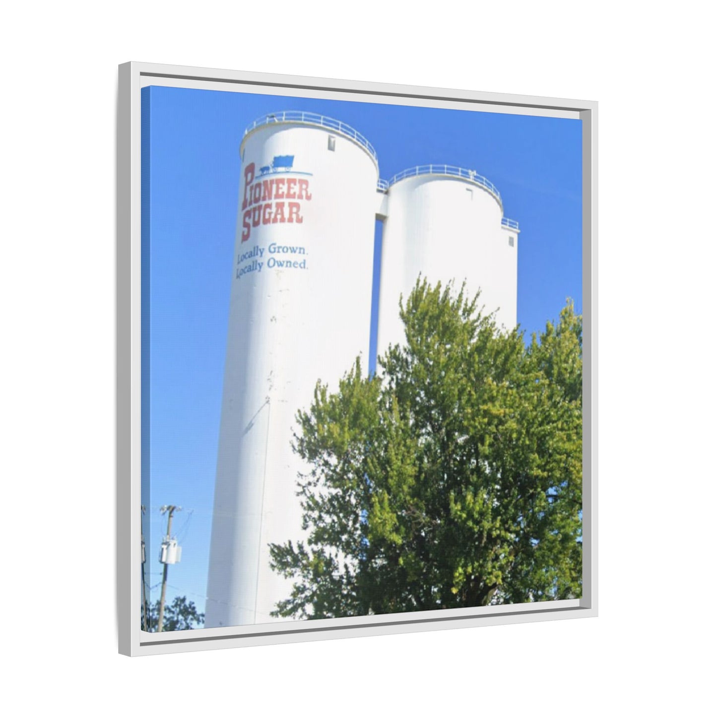 Pioneer Sugar Framed Matte Canvas Print - Vintage Farm Silos Art