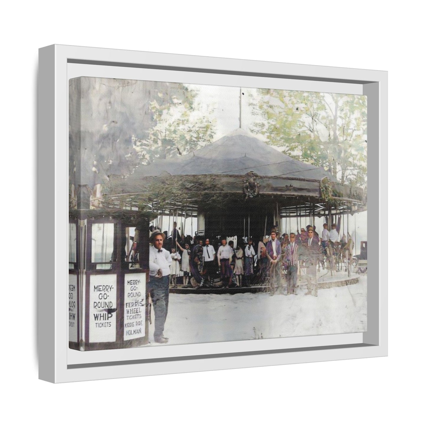 Vintage Carousel Wall Art - Matte Framed Canvas Print