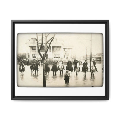 717 N Main Findlay, O  1913 Flood Original B & W Vintage Framed Matte Canvas - Equestrian Scene Wall Art