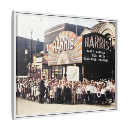 Harris Theater lines galore Vintage Framed Canvas Print - Historic Harris Theater Scene