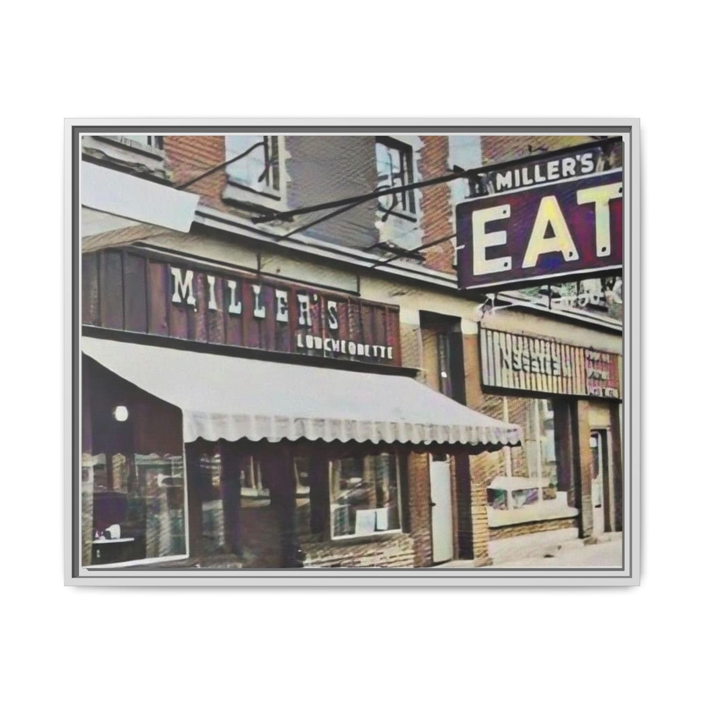 Retro Framed Canvas Print - Miller's Eatery Sign Artwork